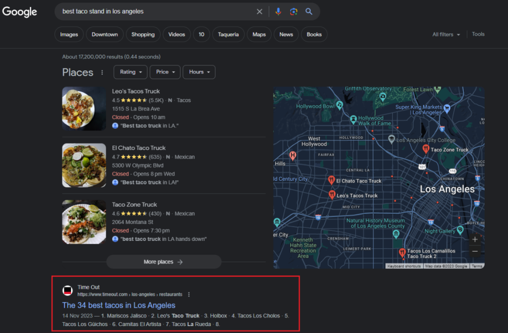 Google search result